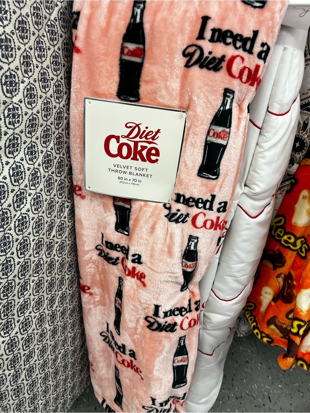 I need a Diet Coke Velvet Throw Blanket in Soft Pink
